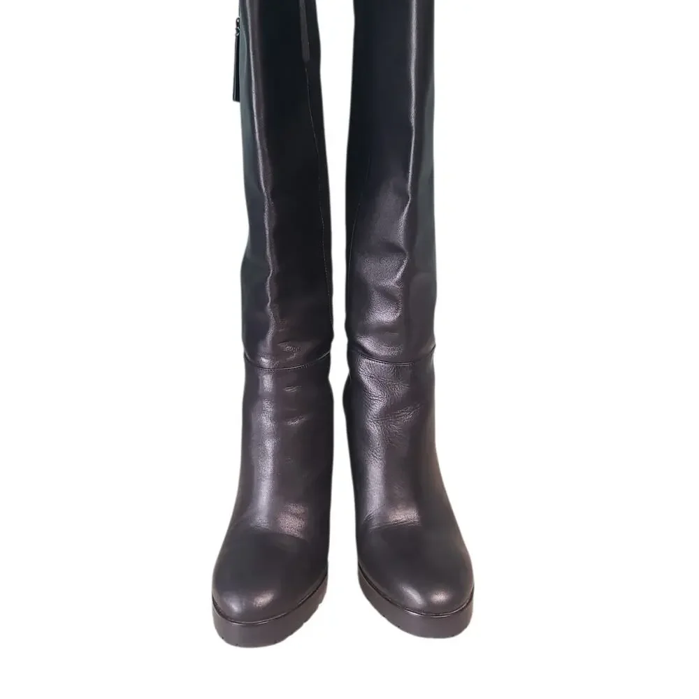 Michael Kors Clara Black Wedge Boots Size 6 GUC 15" Shaft Vachetta Leather - Picture 3 of 9